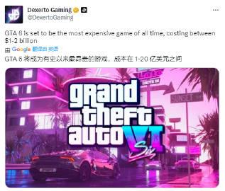 【】根据Dexerto Gaming消息，《GTA6》的开发成本大致在10—20