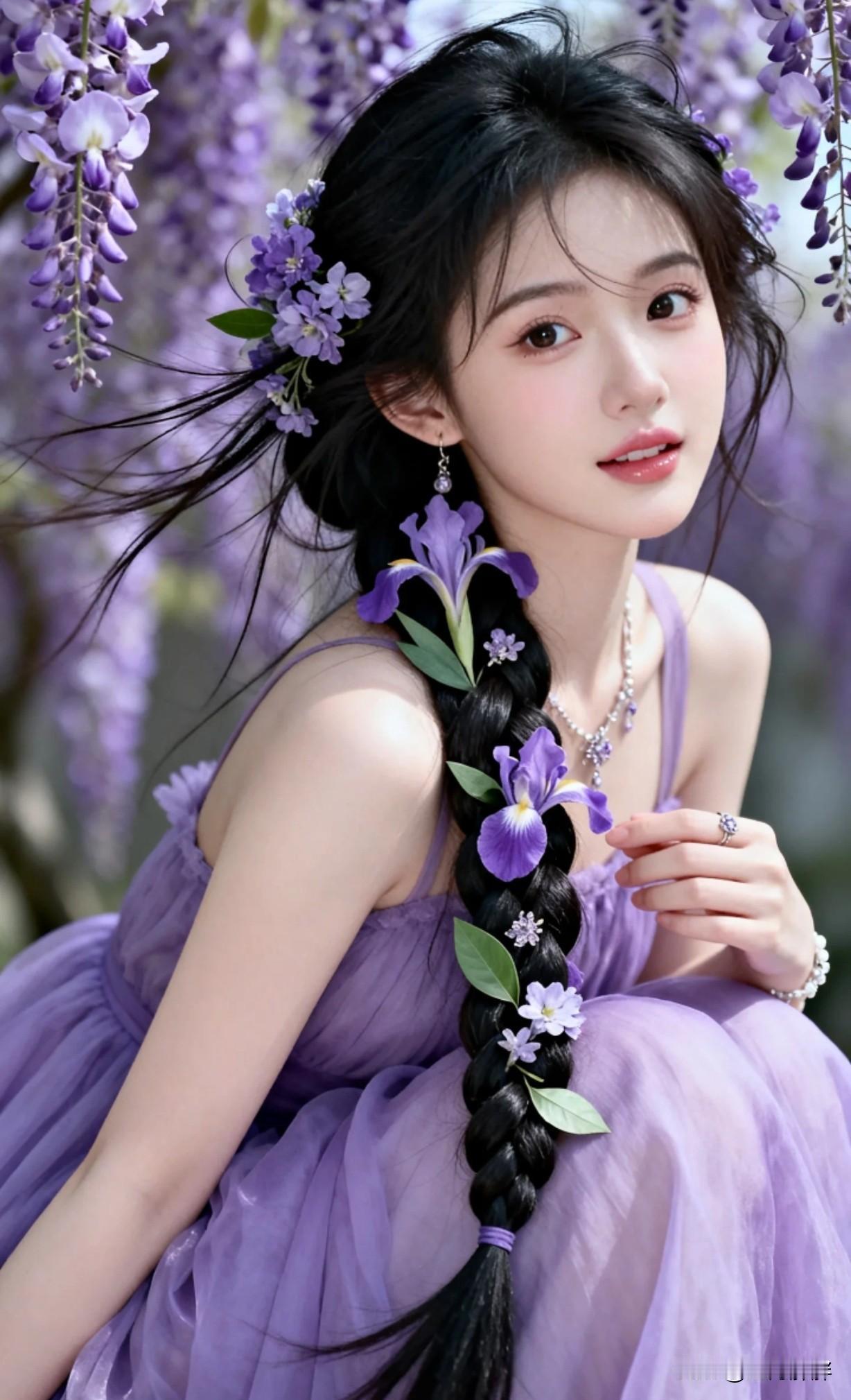 梦幻紫色花海，少女与花共舞，这几套仙女裙，哪一套最好看呢？高清美女