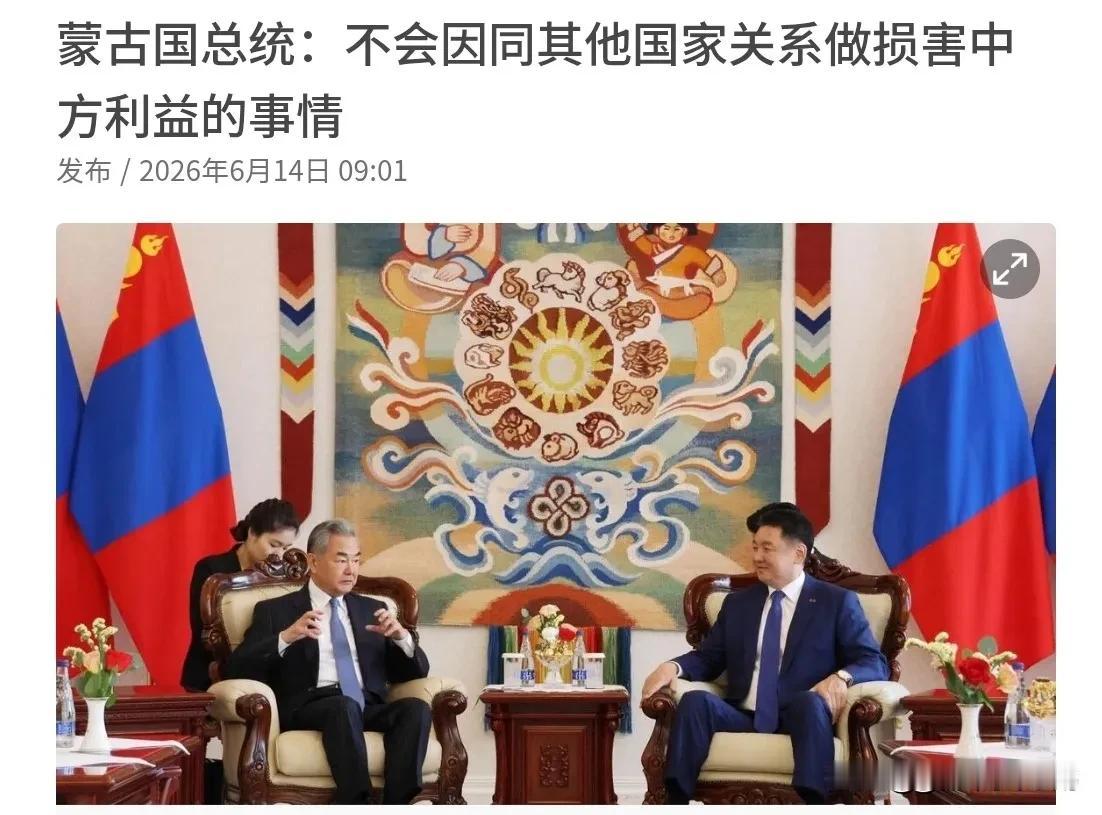 蒙古总统当面对我们作出表态，绝对不会做任何损害中国利益的事情！6月14日，根据新