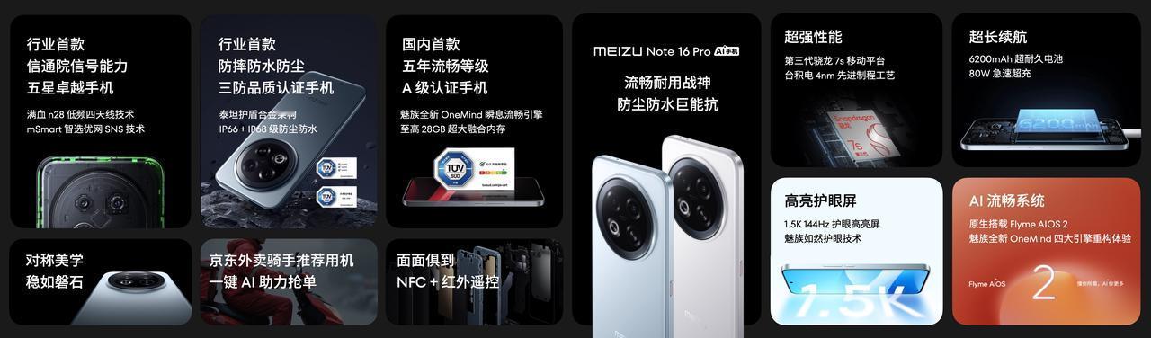 魅族 Note 16 Pro 以国民严选手机超能扛的三防手机品质、超能搜的旗舰搜
