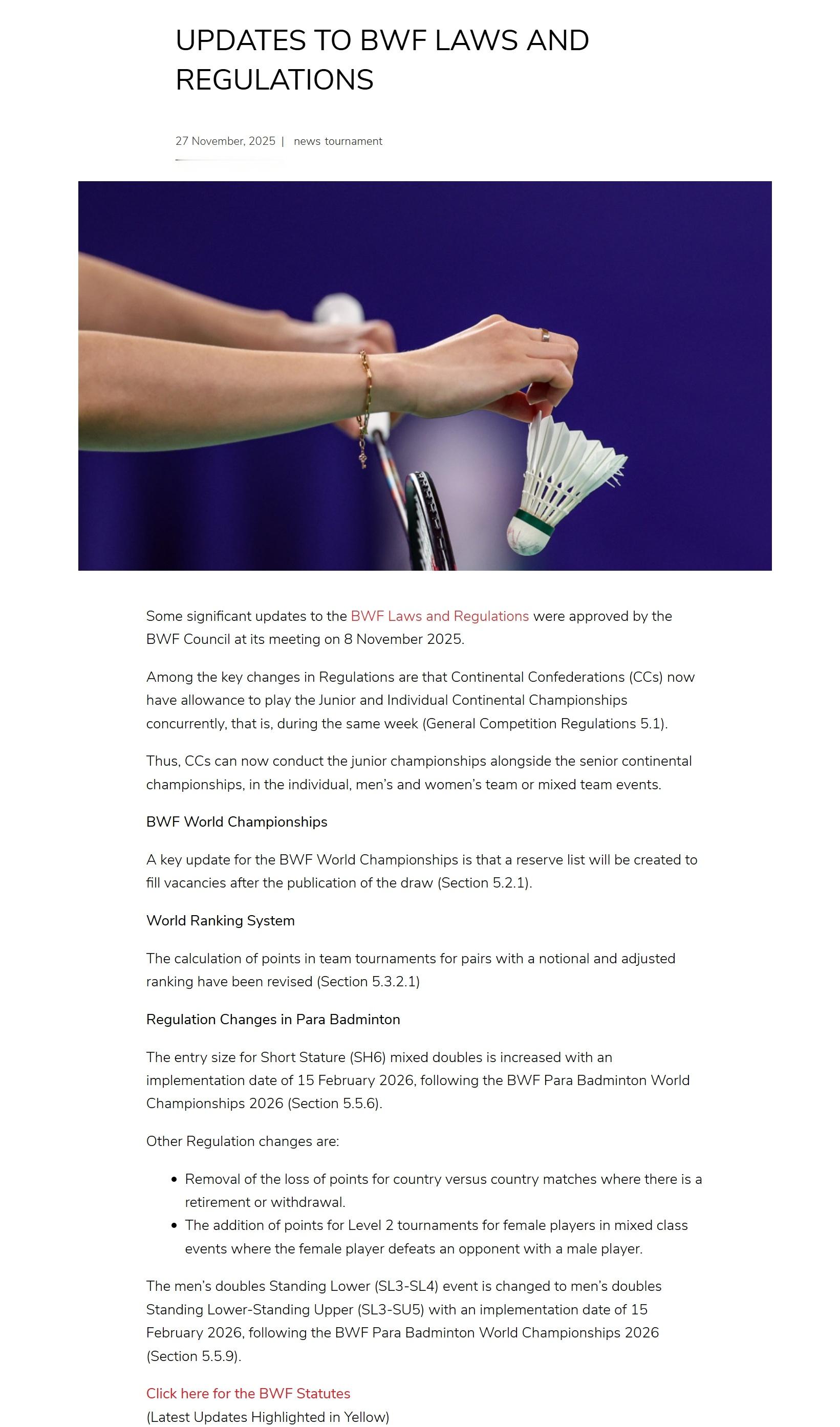 【世界羽联法律法规更新】❗️以下内容均为机翻：世界羽联理事会于2025年11月8