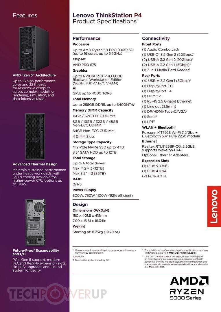 联想推出ThinkStation P4系列搭载Ryzen PRO 9000系列处