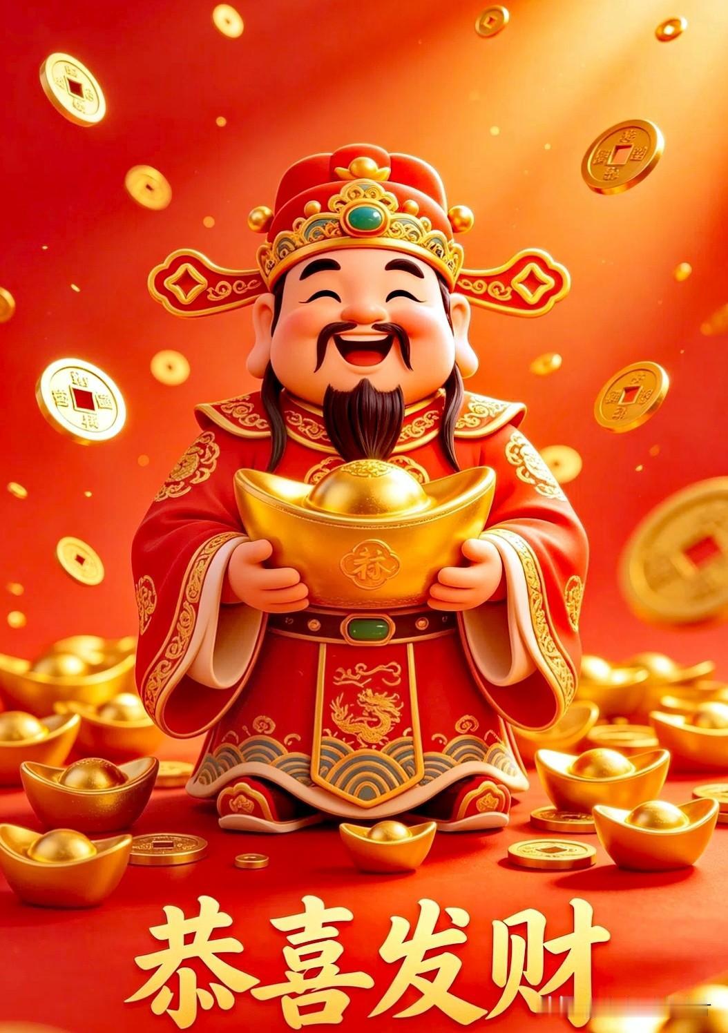 财神送宝临门旺，
金玉盈家纳福多。