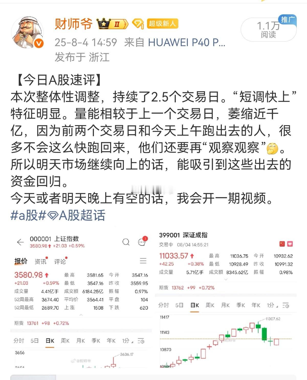 【今日A股速评】不带什么废话，走势ok，成交量ok，其他就看昨天财师发的内容就可