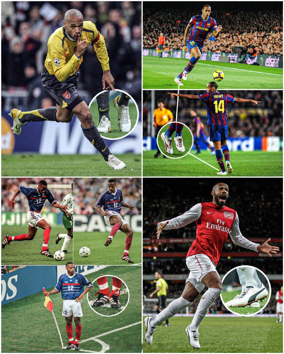 【牛X记录】“枪王”亨利，有可能是足坛史上唯一一名世界级球星，先后穿过四大品牌球