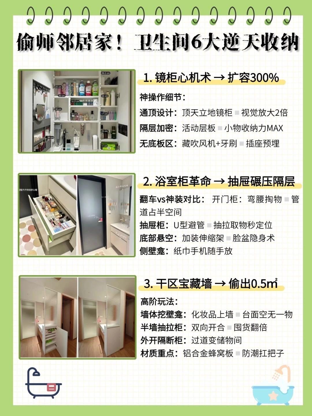 卫生间6大收纳设计，少一个都后悔！📦卫生间收纳真的太重要了，东西多到爆炸，合理