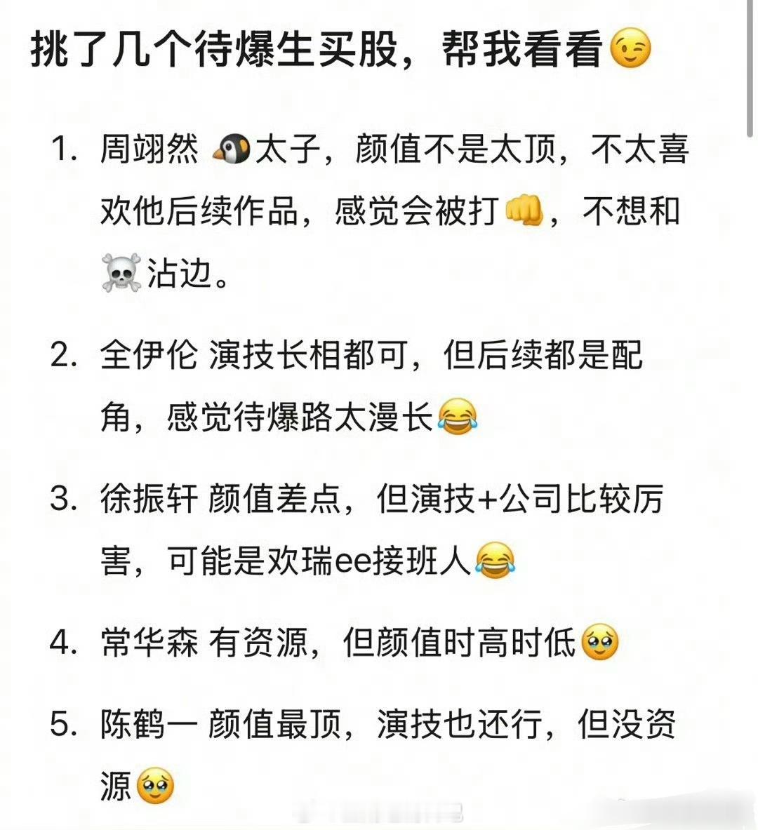 新待爆五子，你最看好谁？周翊然、全伊伦、徐振轩、常华森、陈鹤一 ​ ​​​