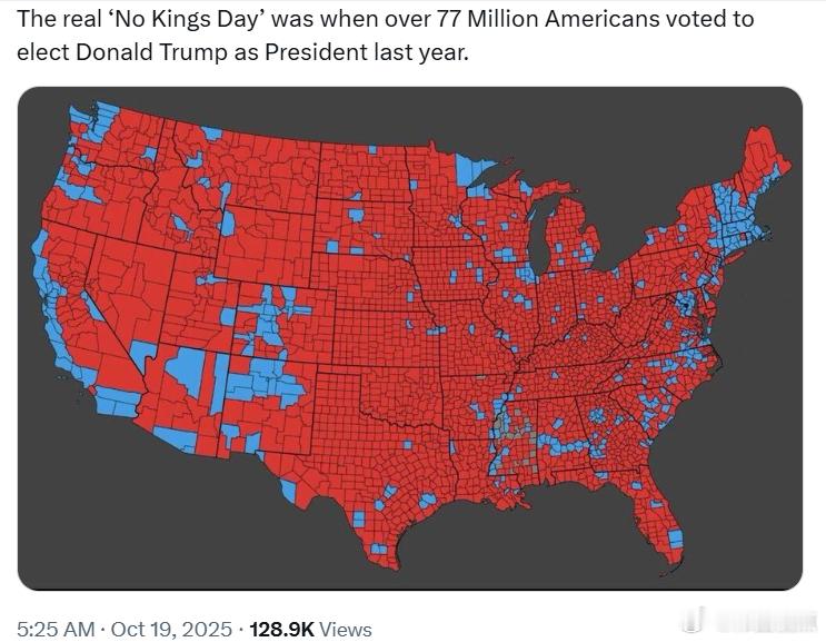“真正的“No Kings Day”，是去年有超过七千七百万名美国人投票选举唐纳