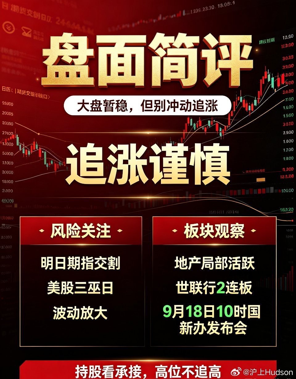 就当前盘面来看，今日大盘整体问题不大，但依旧不适合盲目追涨。明天将迎来股指期货交
