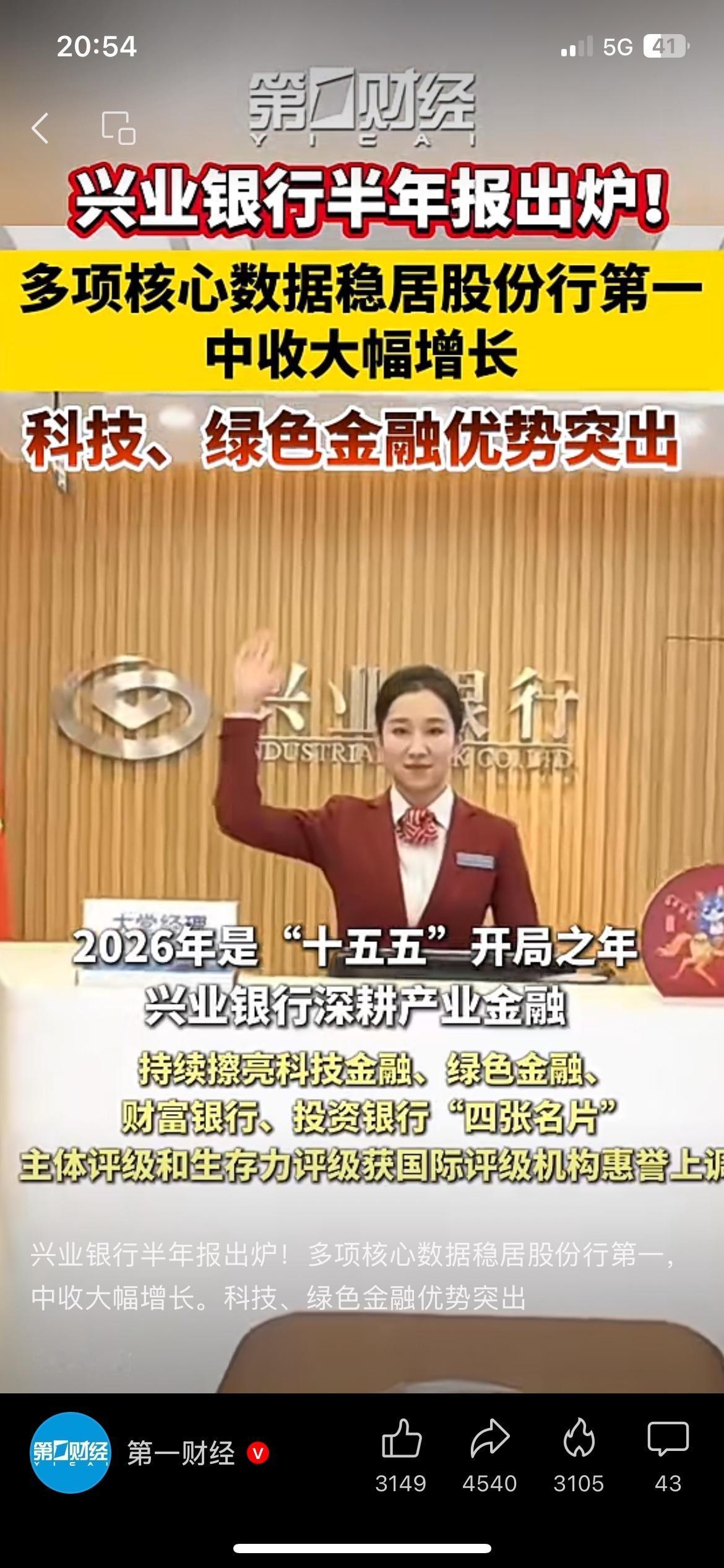 兴业银行半年报正式出炉，多项核心数据排在股份行第一。
科技金融规模1.24万亿，