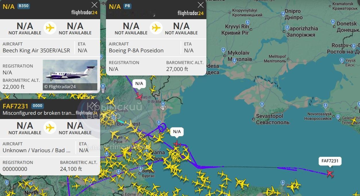 ❗️北约三架飞机正在黑海战区进行侦察，据“克里米亚之风”监测组报道

被吞并的克