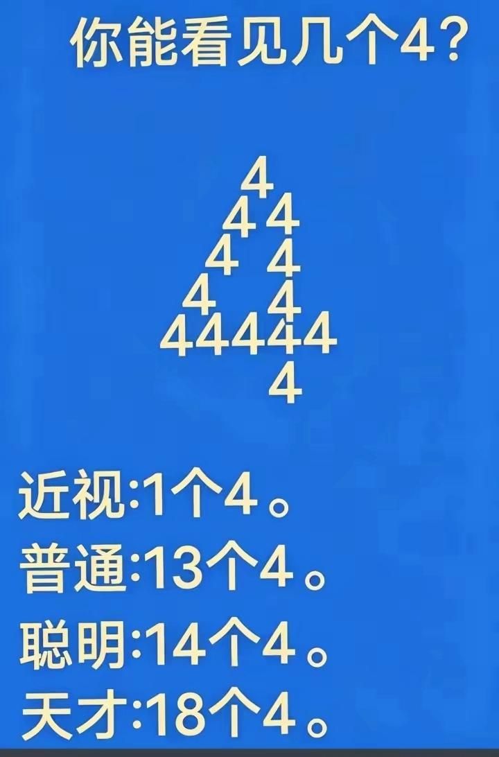 眼力测试来袭！图里一共有多少个4？据说能找到18个的堪称天才

眼力挑战 看图数