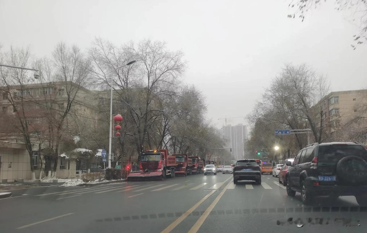 为了这场雪，清雪车一大早就做好准备，随时出发去扫雪。

早上在西八家户路上看到，