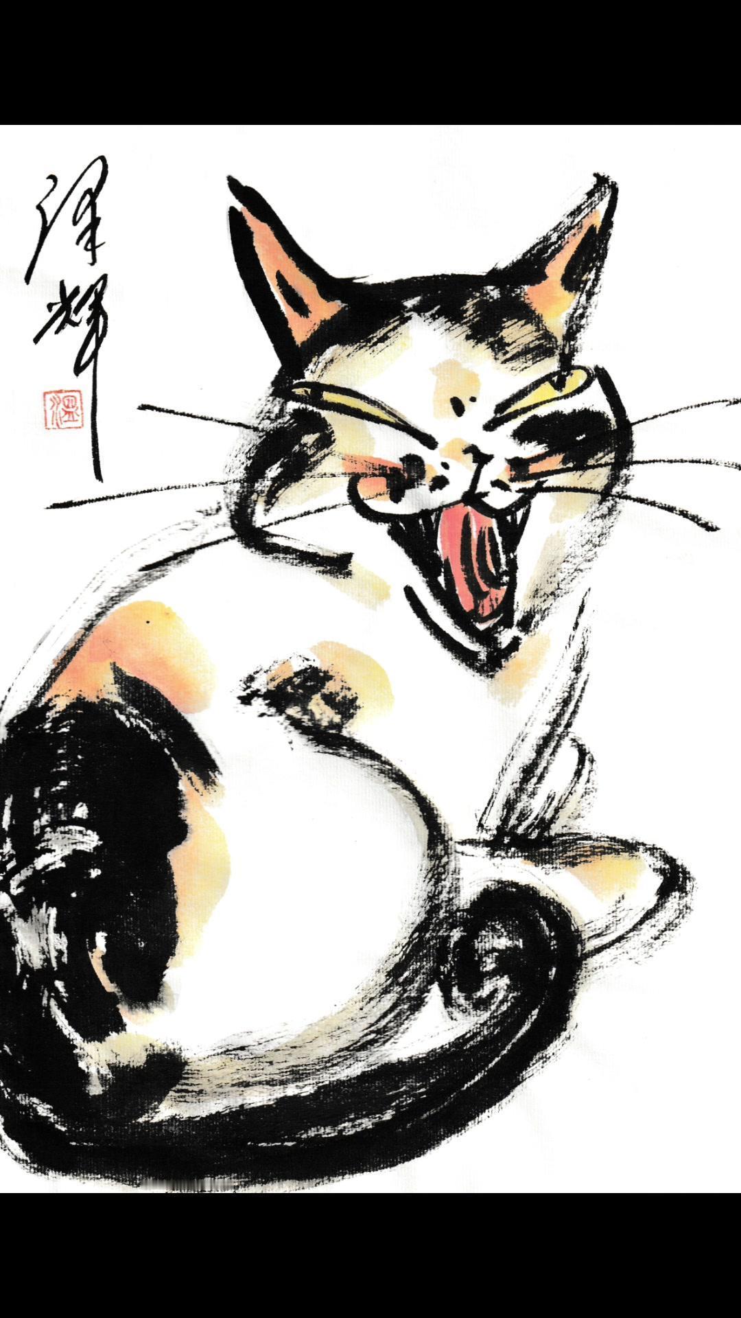 这只猫的画太绝了！自带一种慵懒的松弛感，看它的姿态就像在说“别管我，我只想躺平”