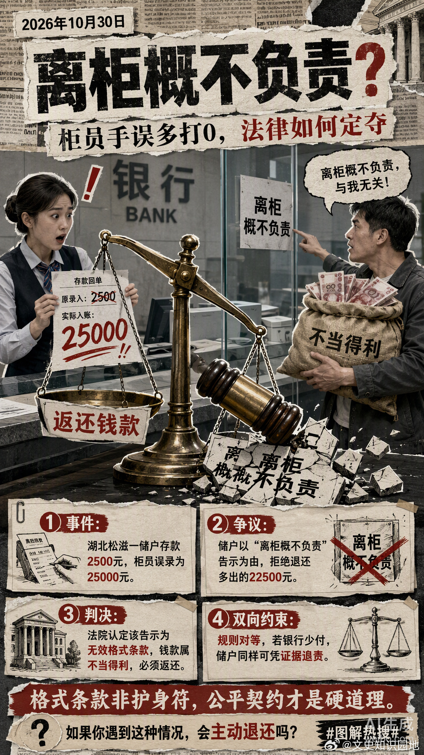 湖北松滋这起“离柜概不负责”的纠纷，最有意思的不是储户的贪念，而是那块挂在柜台后
