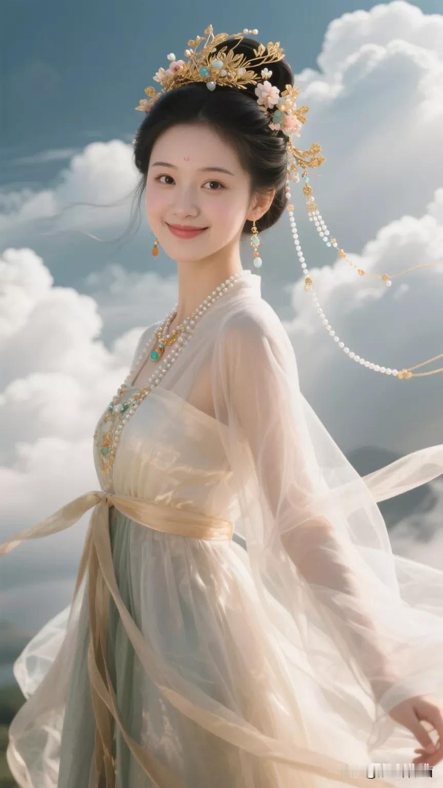 云中仙子笑，玉佩摇清辉。张立启原创书画AI作品古仕女发髻集锦首发第535期唐风牡