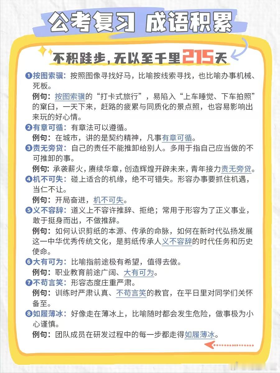 公考每日成语实词积累（第215天）按图索骥 有章可循 责无旁贷 机不可失 义不容