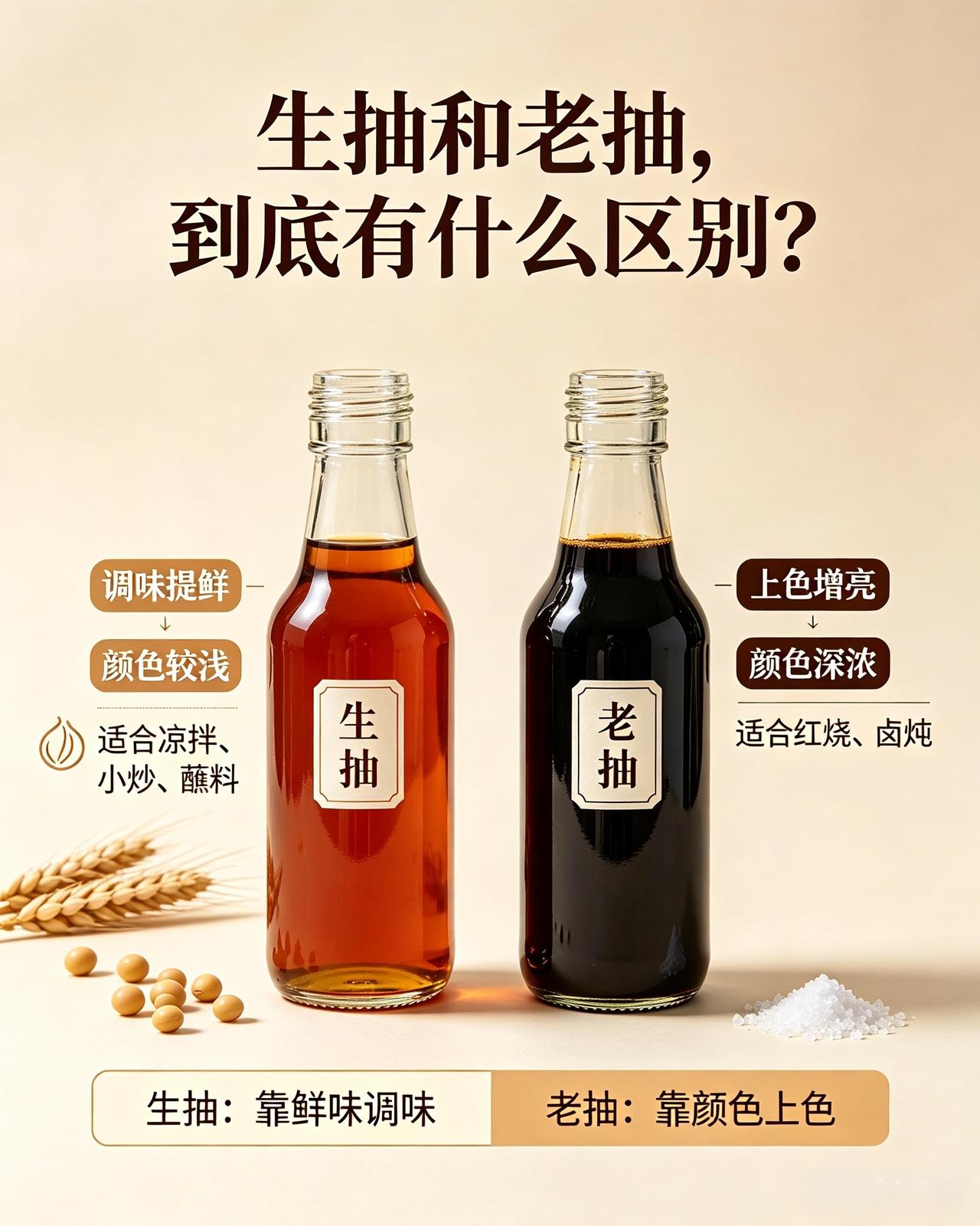 【生抽、老抽到底有什么区别？一篇讲明白】很多人做菜多年，始终分不清生抽和老抽，常