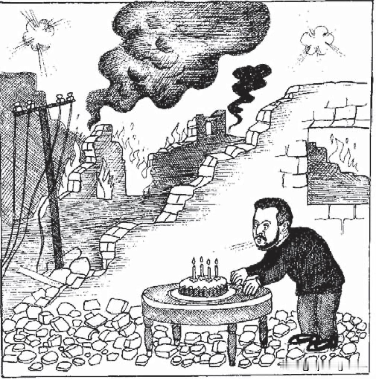 意大利《晚邮报》生动地展示了泽连斯基如何“庆祝”俄乌冲突爆发四周年。不过，桌旁摆