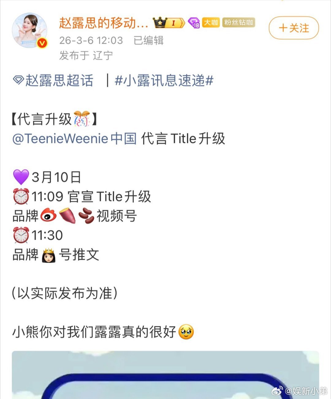 赵露思小熊也要升T了，首位全球代！就是这么顶