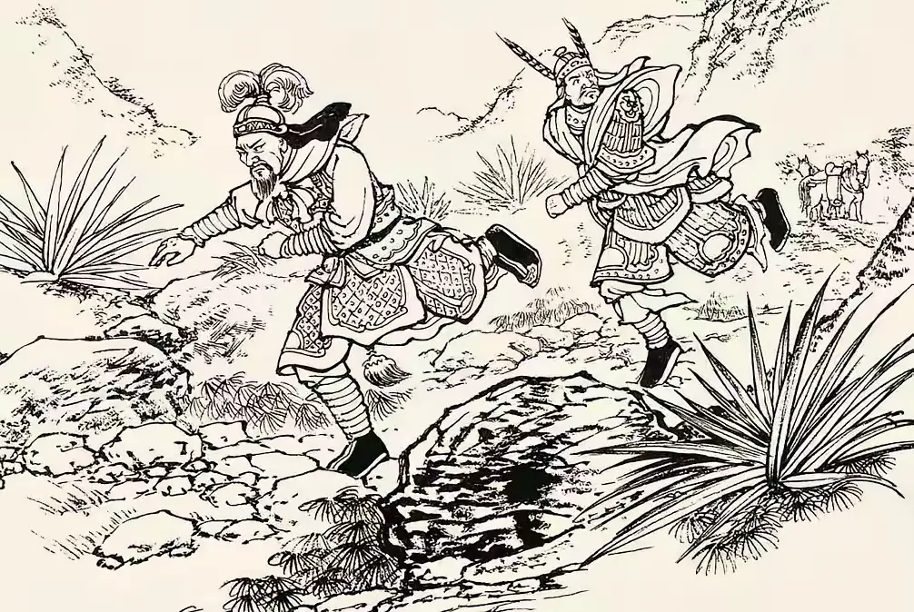 这二人本是南王孟获的两位元帅，被蜀军打得丢军弃马狼狈逃走。二人慌慌如丧...
