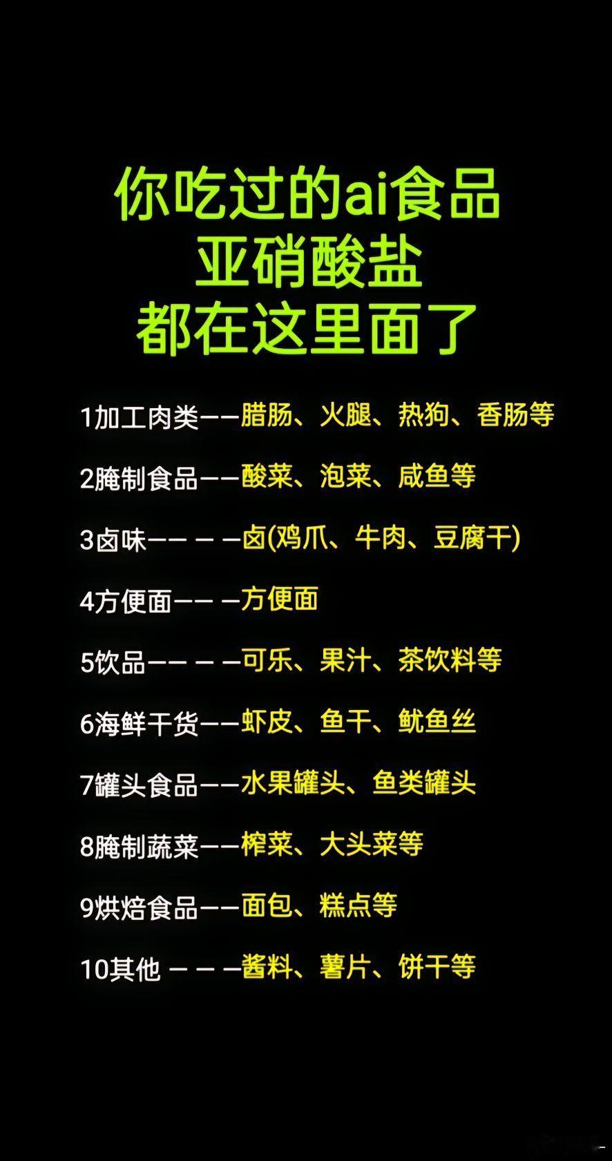 5种食物亚硝酸盐含量易超标 大家吃过的ai食品——亚硝酸盐，都在这里面了，最好不