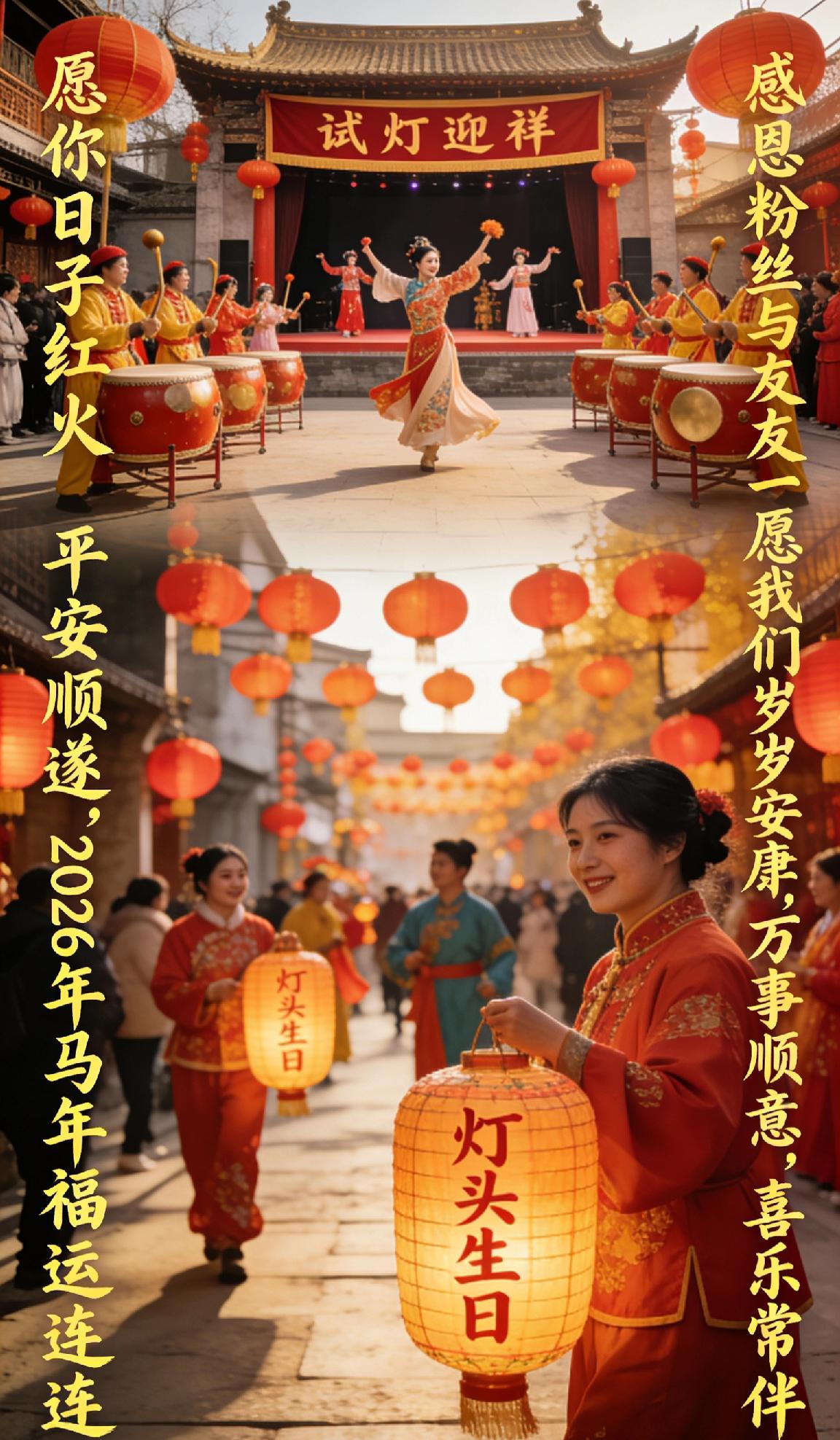 早安！正月十三，灯头生日，试灯迎祥，年味正浓。锣鼓喧天闹社火，文艺汇演庆新春，大