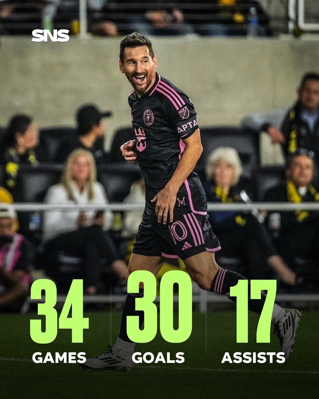 🇦🇷 梅西在迈阿密国际的表现：👕 34 场比赛  ⚽️ 30 粒进球  ?