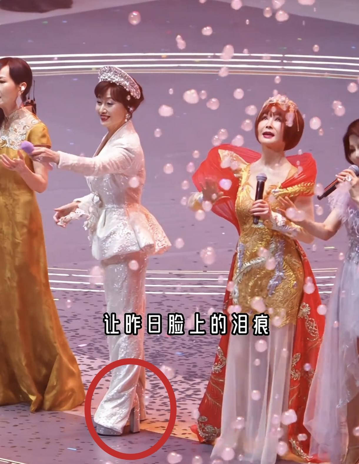 每次看到赵雅芝上台表演，都忍不住替她担心。因为她每次都会穿高跟鞋，而且每次穿的都