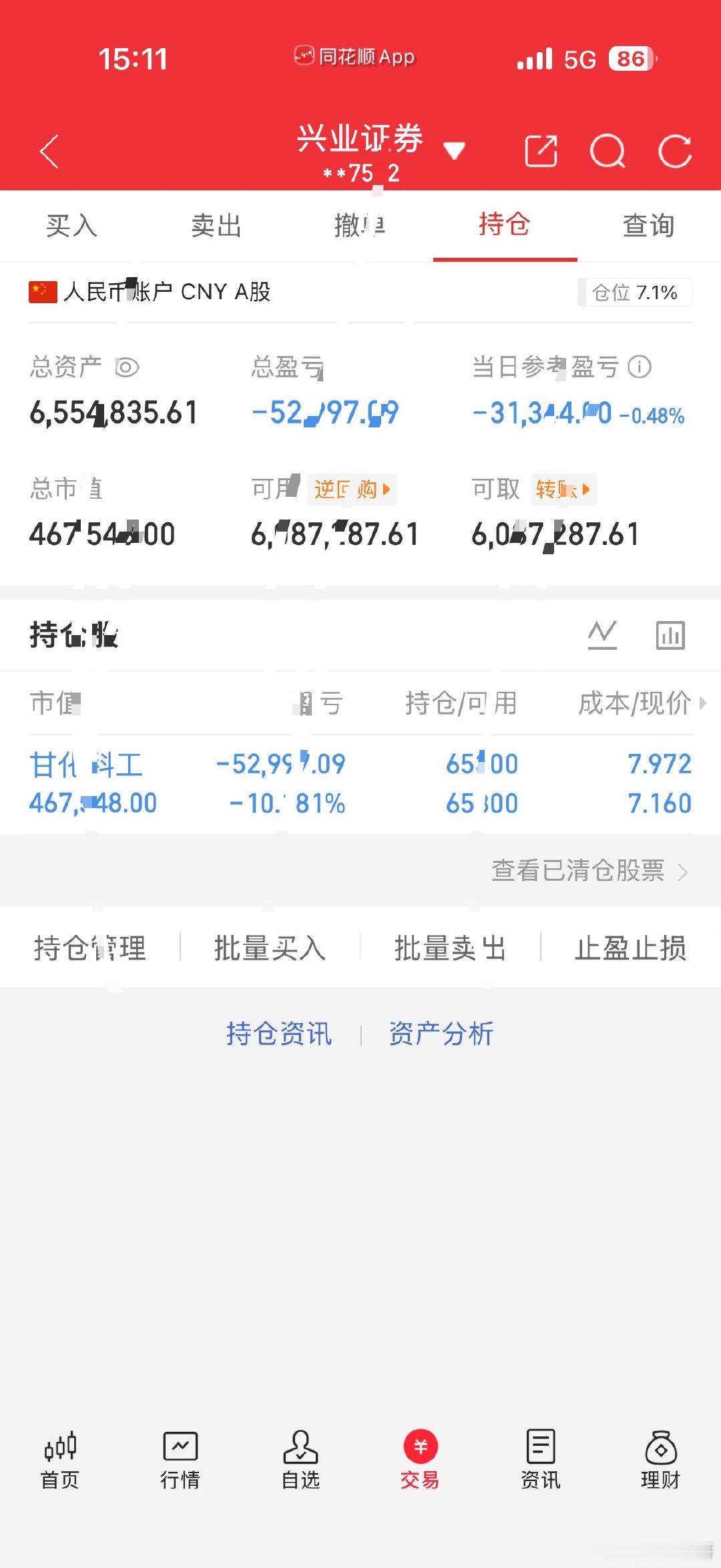 10月30号、个人实盘记录持有：甘化科工，这两周亏的[衰][衰][衰]个人观点，
