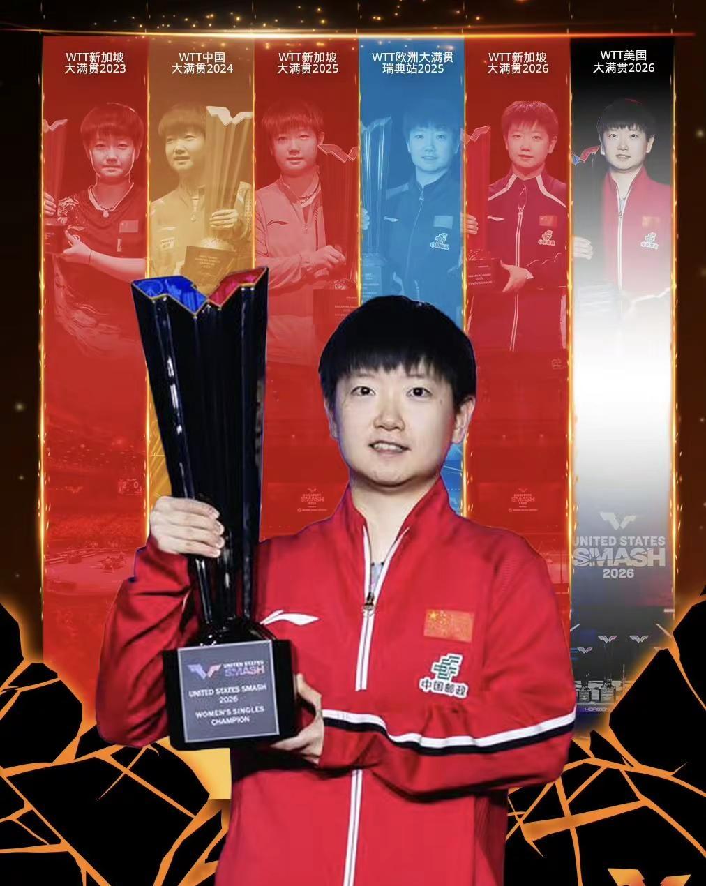孙颖莎成为首位WTT大满贯赛事单打六冠王🎉 WTT新加坡大满贯2023🏆WT