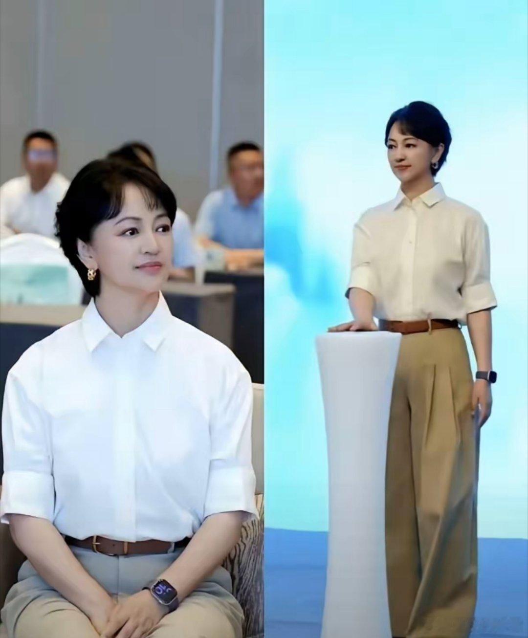 太不思议了，罗海琼这身行头，在红毯上简直是“降维打击”。白衬衫配卡其裤，袖口随意