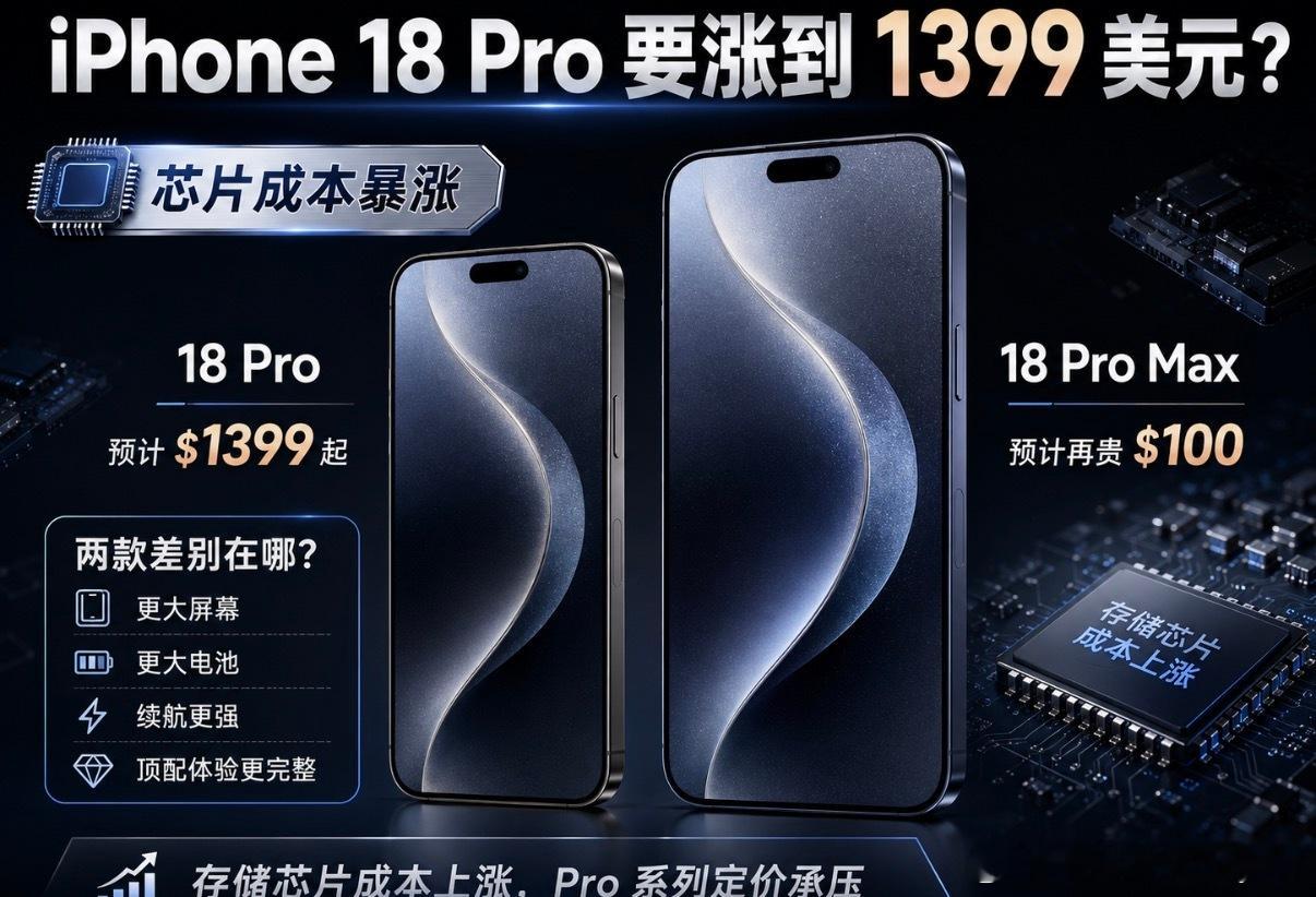 iPhone18Pro起售价或达1399美元如果 iPhone 18 Pro 真