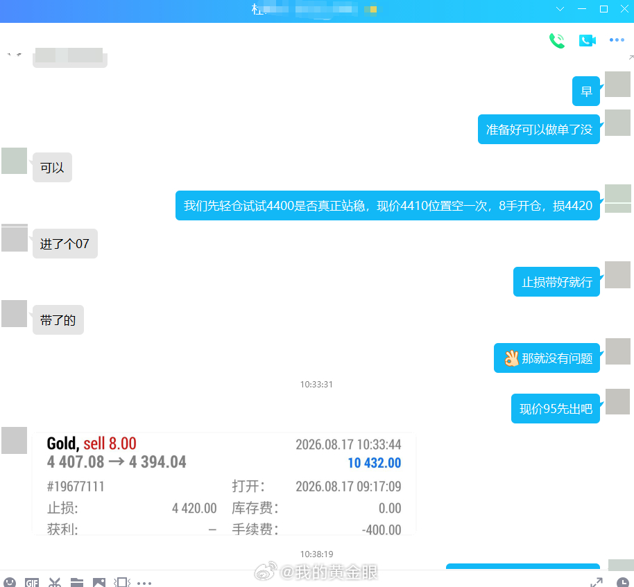 盘中开门红到手！咱们小试牛刀冲击4400关口，4410布局的空单顺利拿下130点
