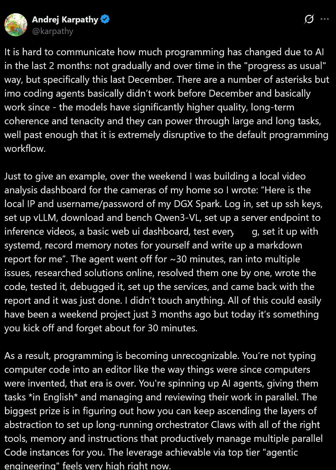 Andrej Karpathy: 编程变得面目全非