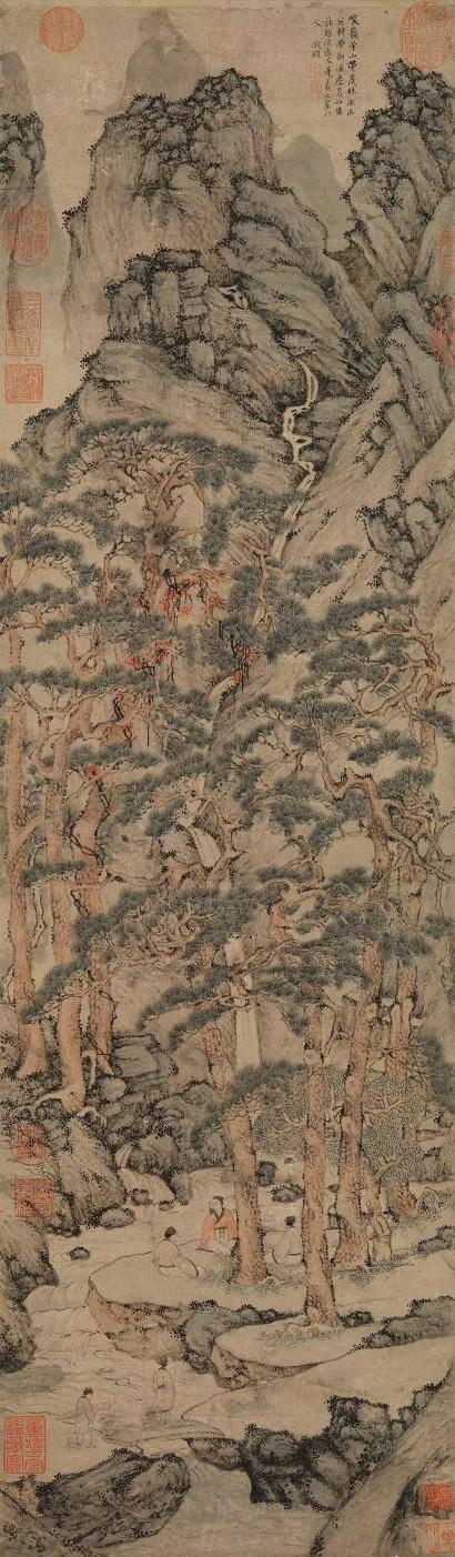 明 文徵明 《山水轴》
明.谢时臣《苏堤联骠图》
 元.颜辉《行旅图》
元. 倪