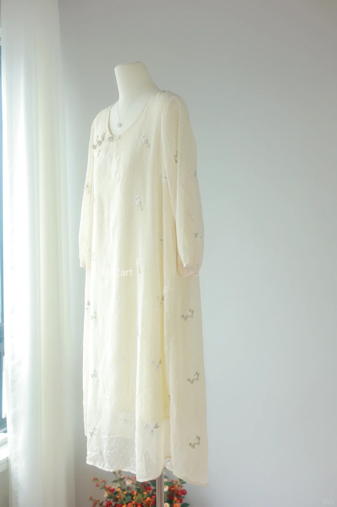 提花刺绣｜圆领改良旗袍裙