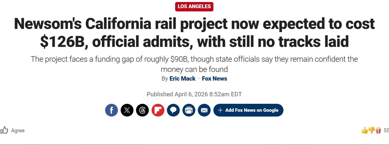 美国加州高铁项目花费数百亿历经二十年，至今连铁轨还没铺上
美国加州从洛杉矶到旧金