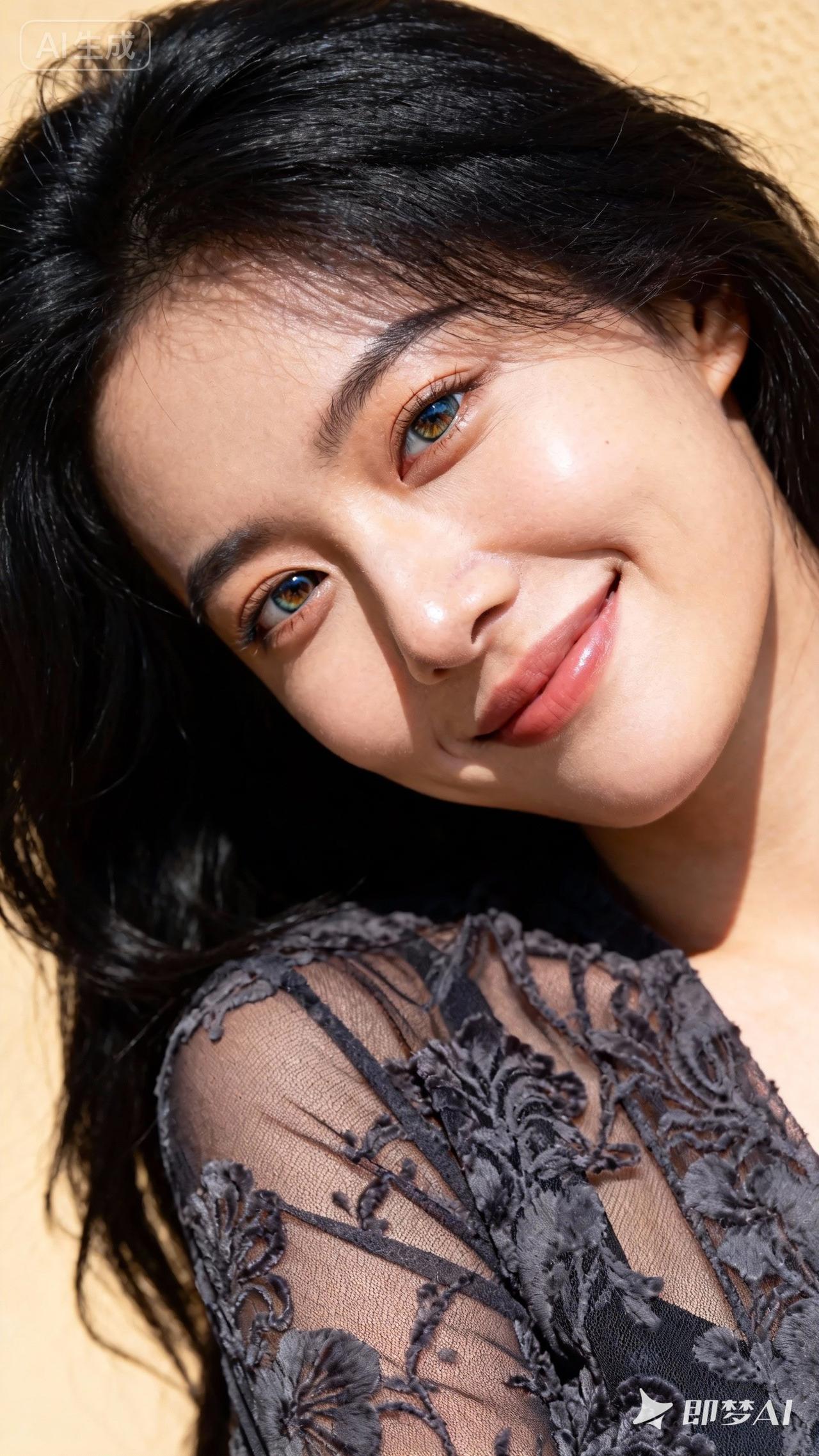 黑发如云，笑靥如花。