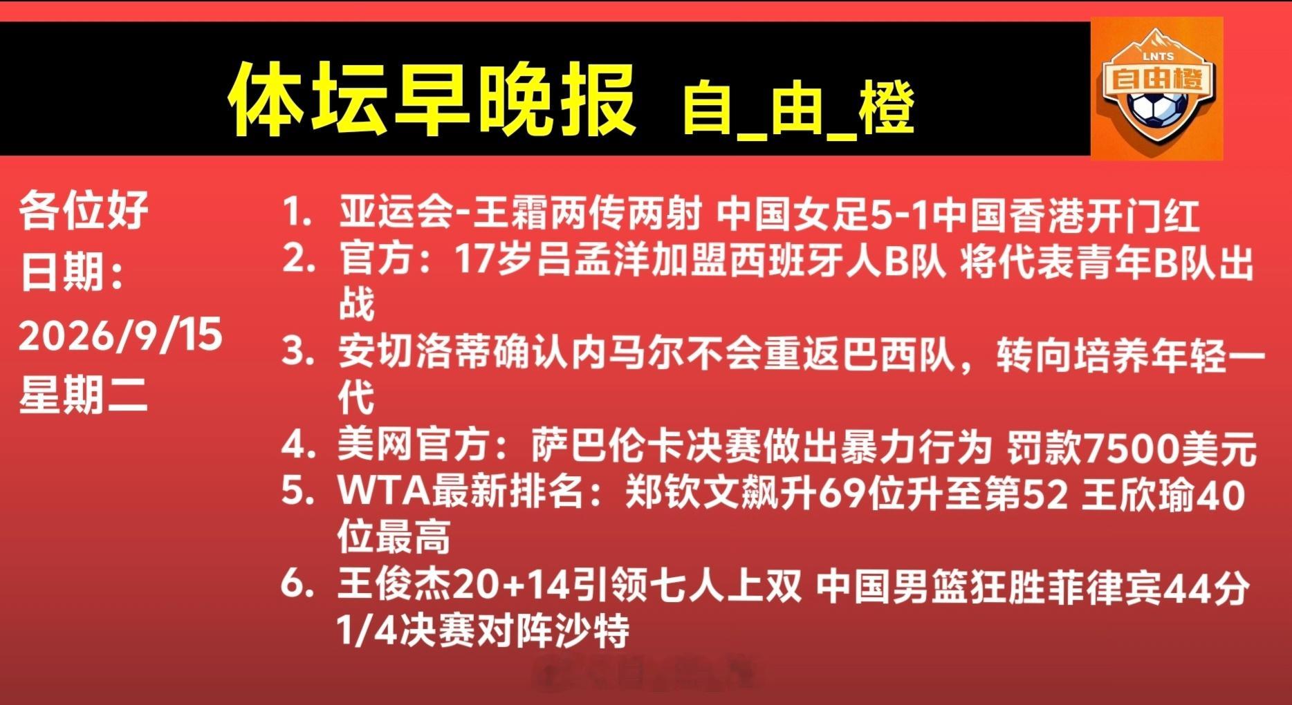 每日橙语每日橙语自由橙[超话]体坛早晚报 ​​​