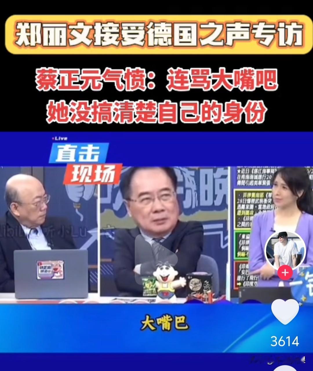 蔡正元省省吧，闭上你的大咧嘴！

郑丽文接受德国之声专访后,蔡正元很气愤地在中天