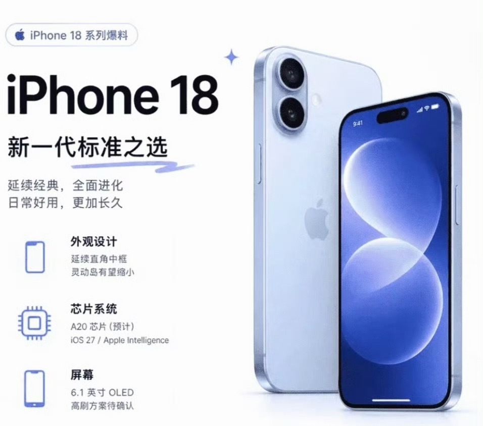 曝iPhone18无缘iOS27两大功能iPhone18标准版就算升级9GB内存
