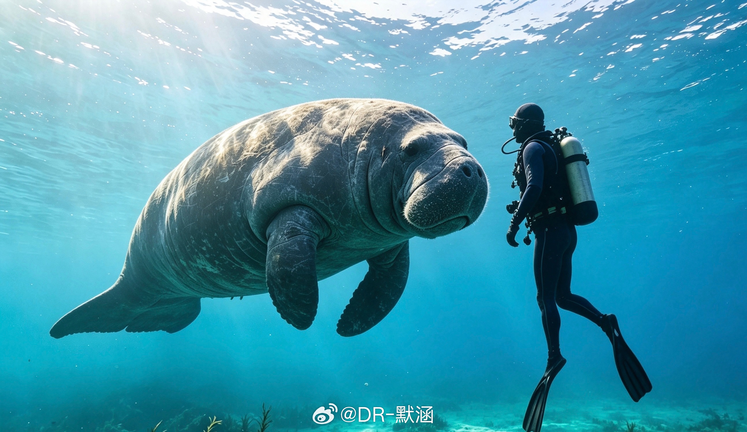 海牛是地球上唯一只吃素食的海洋哺乳动物，每天要吃下相当于自身体重10%-15% 