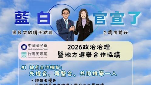 蓝白合政党五点协议展新高度就看柯陈态度
二零二六年县市长选举将至，中国国民党与民