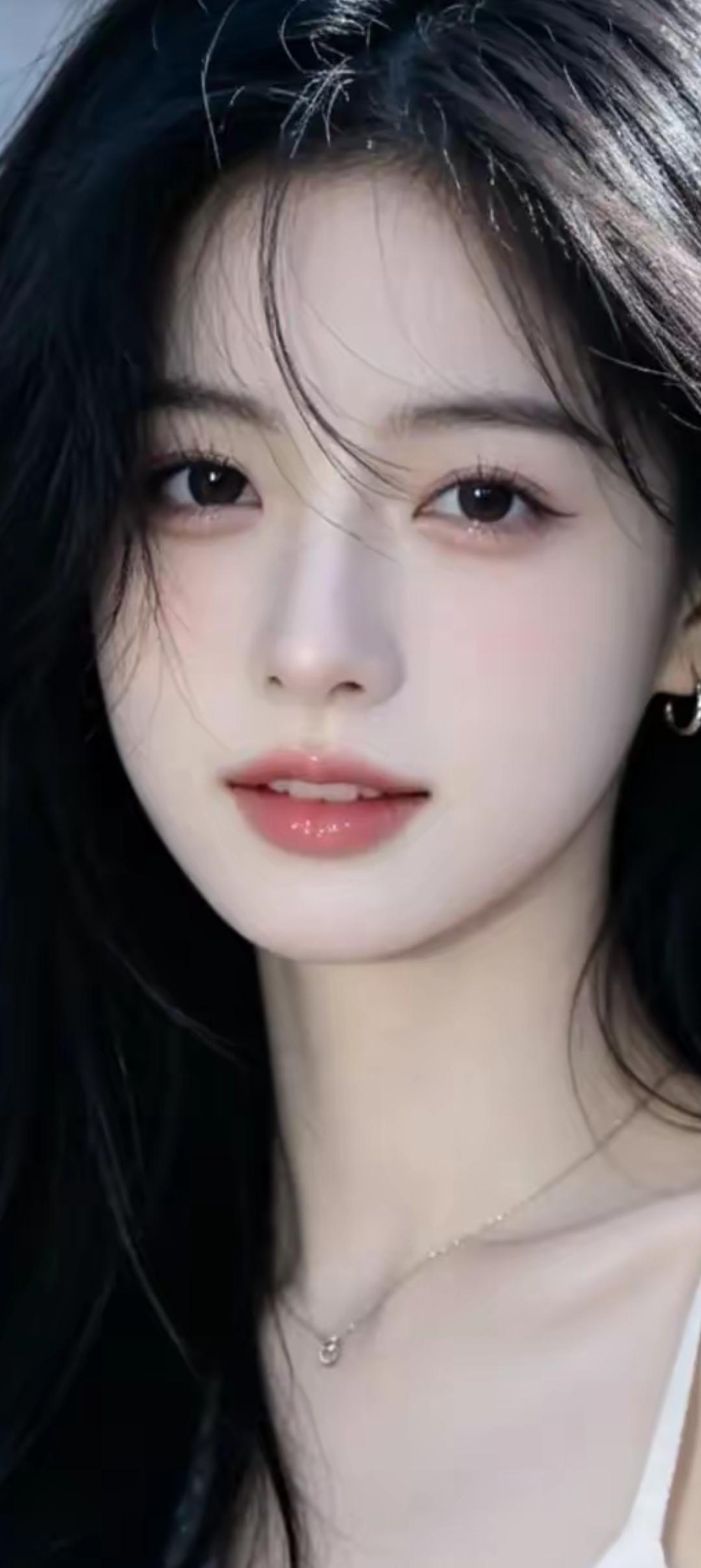 清新自然的美，温柔似水的眼神，黑发飘逸，自然光线下更显动人。