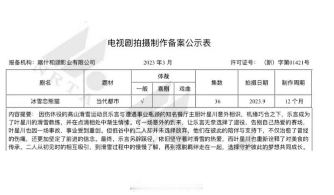电视剧《冰雪恋熊猫》周也、侯明昊 