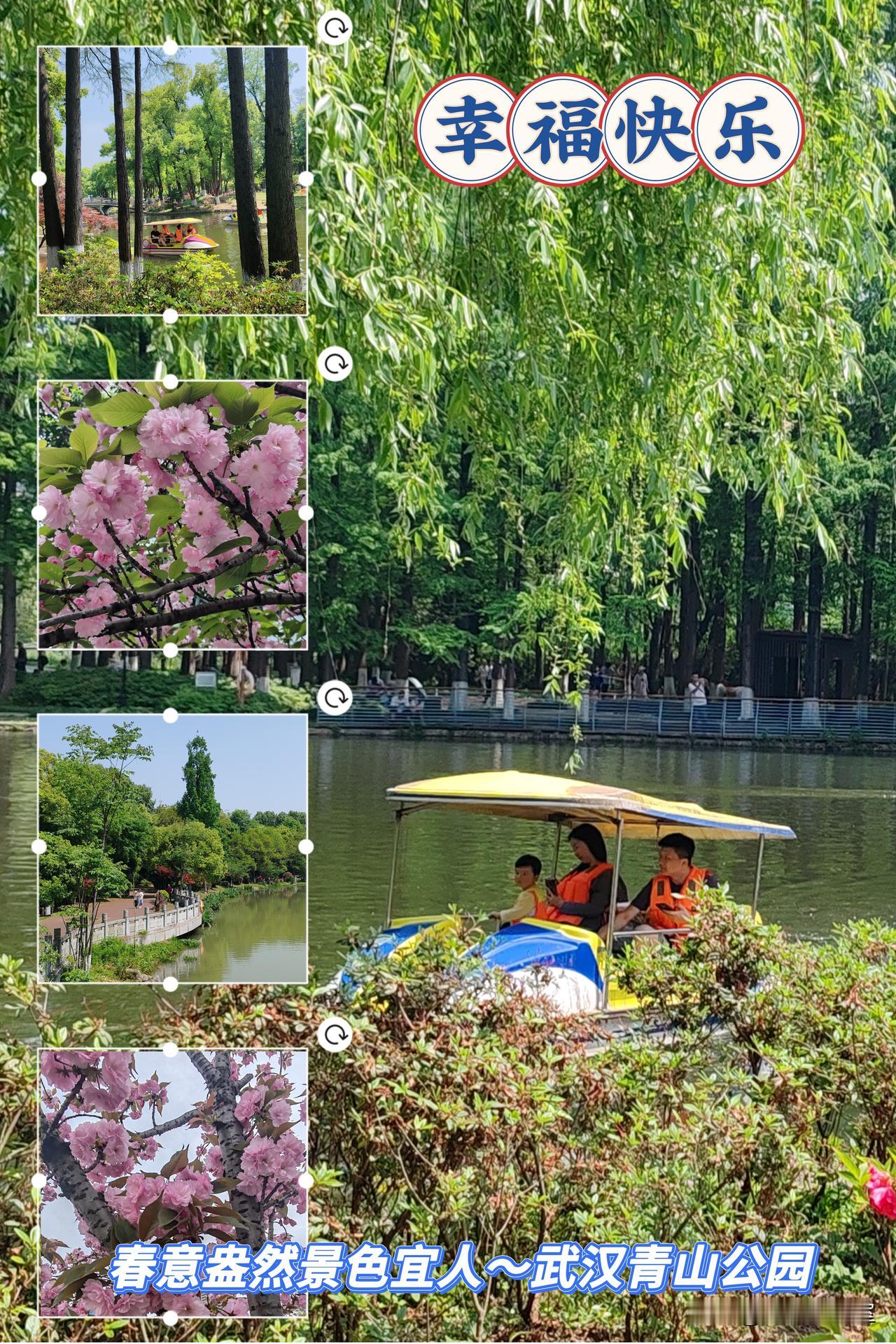 请大家欣赏我编辑的幸福快乐图片！🍎🇨🇳🍎
绿柳垂丝拂面来，
花香鸟语满园