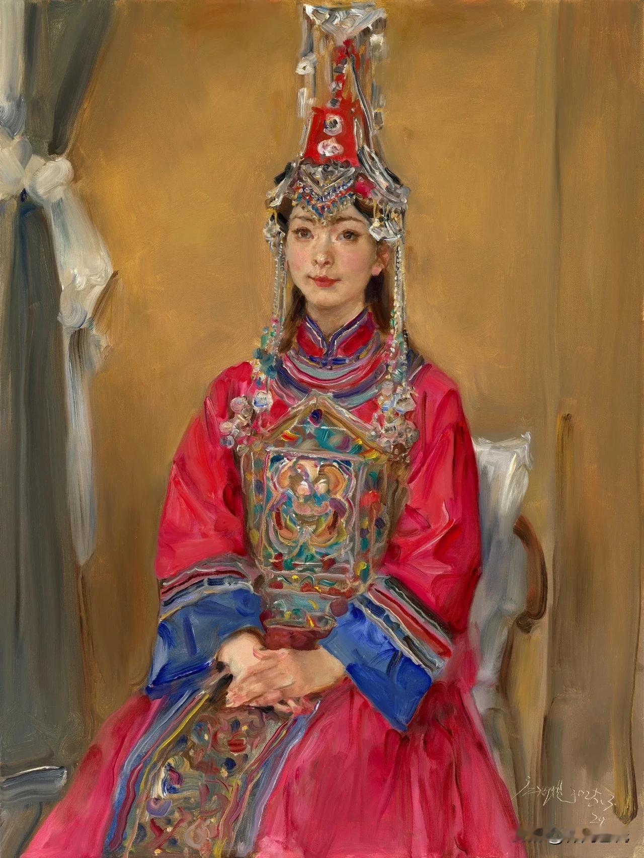 庞茂琨老师绘画作品欣赏
畲族姑娘 布面油画 80×60cm 2025年