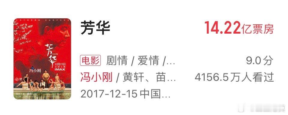 芳华芳华解说  《芳华》是冯小刚作为导演的最后辉煌。《芳华》票房14.22亿，是