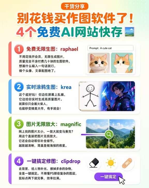 别花钱买作图软件了！4个免费AI网站快存
平时做PPT、搞自媒体配图，还在到处找
